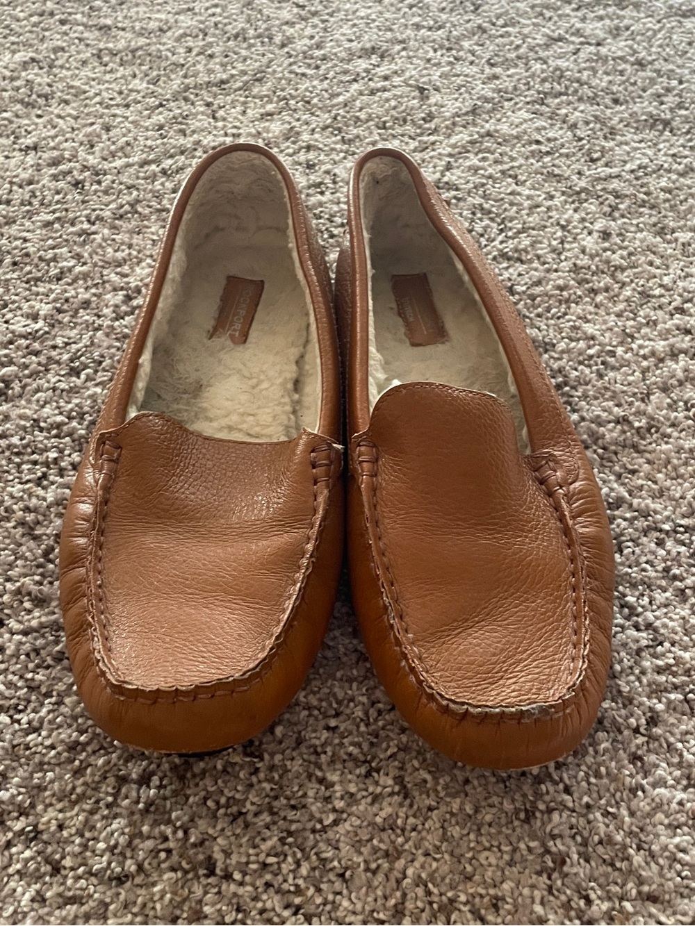 Rockport Bayview TRUtech Tan Leather Slip-On Loafers Women’s Size 10 Faux Fur